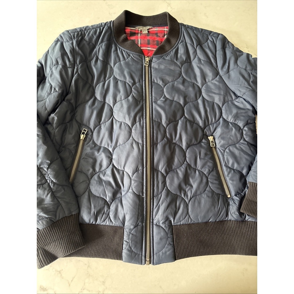LL Bean‎ Signature Bomber Jacket Womens L Blue Primaloft Quilted Flannel Lined